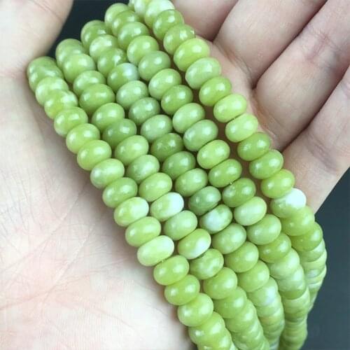 Natural Green Lemon Jades Round Stone Abacus Rondelle Loose Spacer Beads For Jewelry Making Bracelet Accessories 15"4/6/8mm