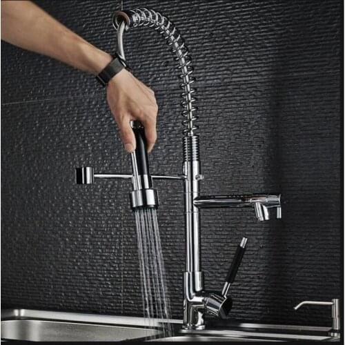 Tuqiu Kitchen Faucet Nickel Brushed Chrome Sink Mixer Tap 360 degree rotation kitchen mixer taps Kitchen Tap Pull Down Spring