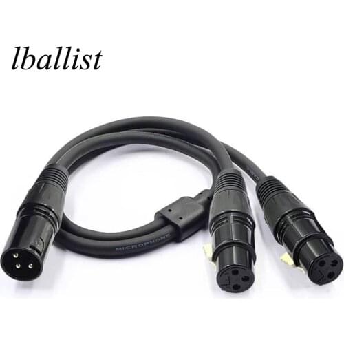 Lballist 50cm XLR Male to Dual XLR Female Y Splitter Cable Foil and Braided Shielded For Microphone Mixer Amplifier