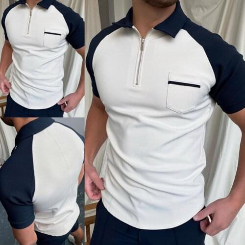 Summer Mens Fashion 2021 T-Shirt Color Block Loose Lapel Fashion Pocket Casual T-Shirt Men Streetwear Workwear