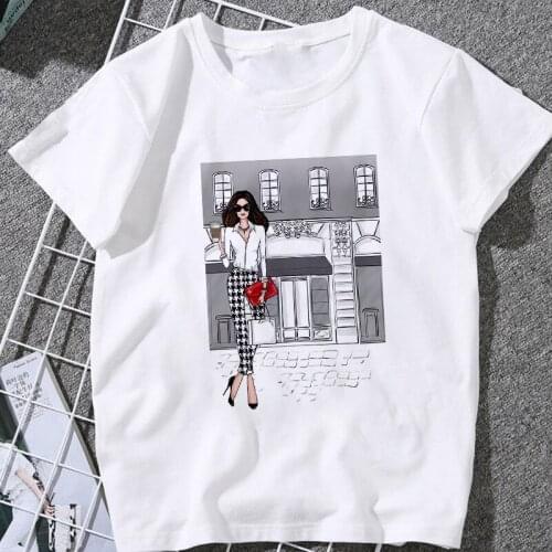 Summer Women T shirt 2020 Fashion beauty champagne pattern Printing Tshirt