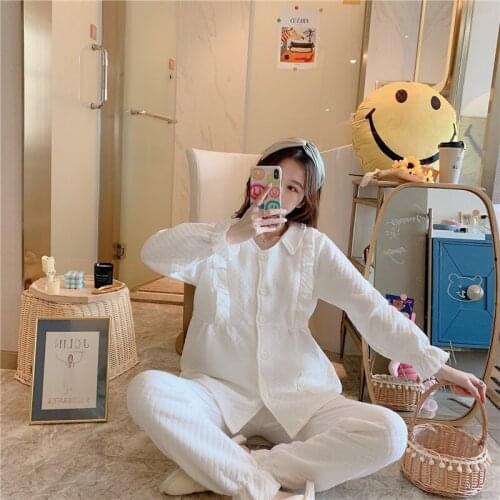 Underwear Autumn Winter Womens Pajamas Sets Luxury Female Two Pieces Shirts + Pants Nighties Soft Pregnant woman Sleepwear