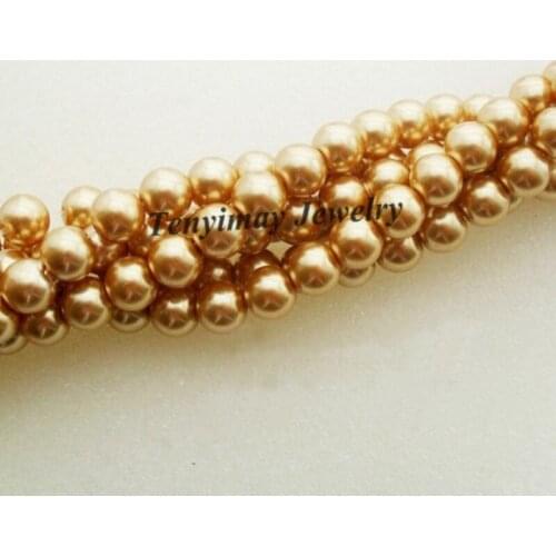 Wholesale 5 Strands 8mm Gold Glass Imitation Pearls For DIY Free Shipping (85cm Each Strand)