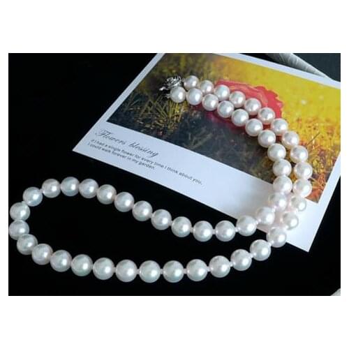 9-10mm freshwater round white pearl necklace 20inch 925 sliver clasp
