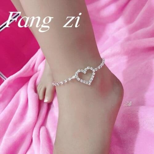 Sexy fashion crystal chain heart ankles womens summer shining Rhinestone beach barefoot chain ankles sandals jewelry wholesale