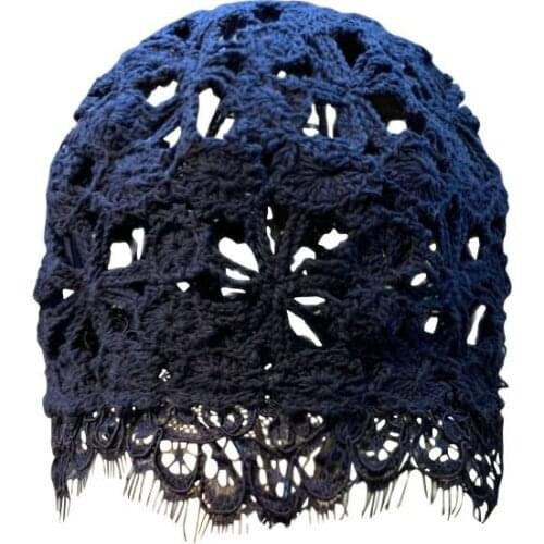 Hat Womens Hand-Woven Lace Lace Cutout Breathable Four-Season Hat All-Matching Elegant Cotton Thread Toque Knitted Hat