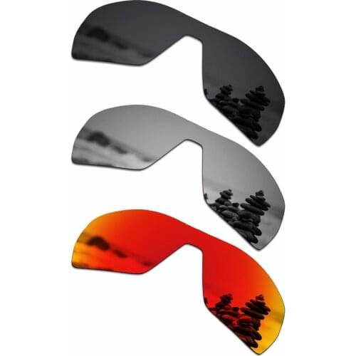 SmartVLT 3 Pieces Polarized Sunglasses Replacement Lenses for Oakley Offshoot Stealth Black and Silver Titanium and Fire Red