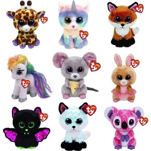 Ty Beanie Plush Animal Doll Unicorn Owl Fox Soft Stuffed Toys Panda Pink Pig Leopard Boos Dog 15cm