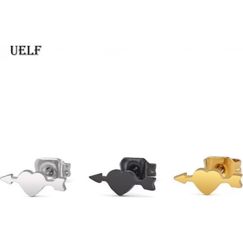 Uelf 1pari Charm Love Heart Arrow Stud Earring Clip Punk Ear Stud New Arrival Stainless Steel Stud Earrings