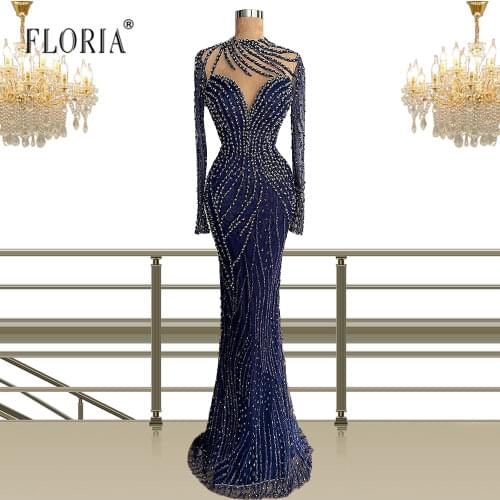 Royal Blue Evening Gown Gorgeous Night Prom Dress Long Sleeves Celebrity Dresses 2021 فساتين السهرة vestidos de noche فستان سهره