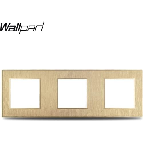 Wallpad S6 DIY Triple 3 Way Gold Panel Brushed PC For Wall Switch Socket Imitating Aluminum Plate Free Combination, 258*86mm