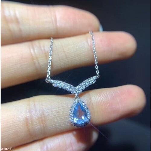 Jewelry 925 sterling silver inlaid natural aquamarine pendant for girls + necklace white gold fashion face luxury color transluc