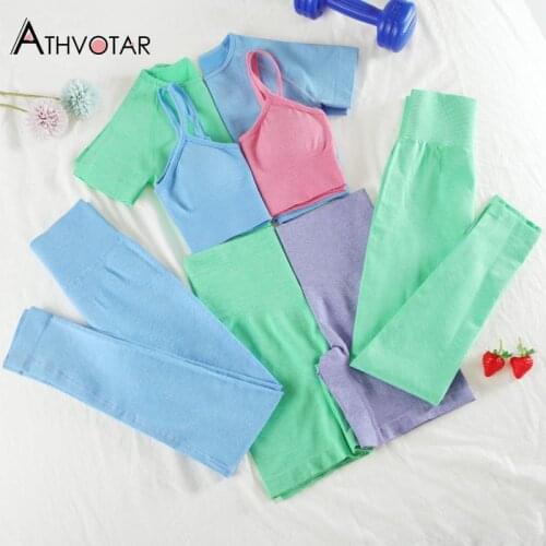 ATHVOTAR Jogger Set Women Fitness Sportswear Short Sleeve Shorts Bra Leggings High Waist Tracksuits Sweat Suits Women