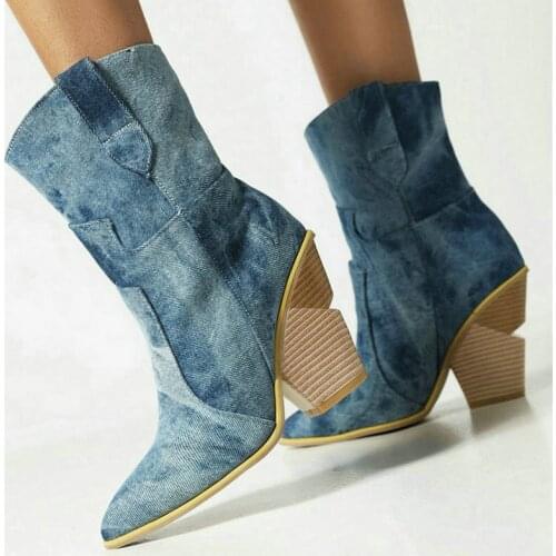 Black Yellow Pink Blue Women Ankle Boots Fashion Pointed Toe Wedges High Heel Ladies Western Boots PU Leather Womens Boots