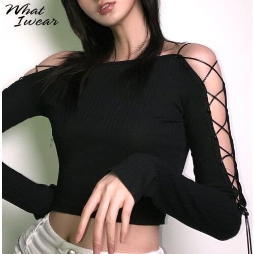 Women Off shoulder Bandage hoodies Casual croped sweatshirt Korean Style streetwear Fall basic Clothing kpop Hoodies for Women