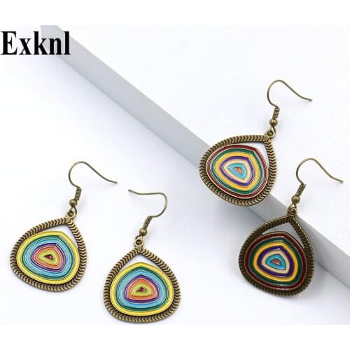 Exknl Fashion Colorful Vintage Earrings Women Long Dangle Bohemian Boho Trendy Drop Earrings 2019 Jewelry Wholesale Bijoux New