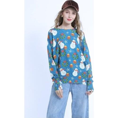 2020 autumn and winter new Christmas ladies knitted sweater printed long-sleeved pullover loose
