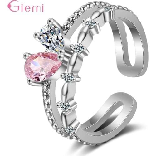 925 Sterling Silver New Woman Cubic Zirconia Ring Opening Adjustable Ring Asymmetrical Heart-shaped Fine Jewelry