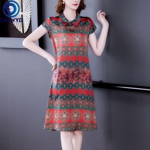 Women Boho Dress Summer 2021 Print Midi Short Sleeve Woman Dress Vintage Casual Draw String Beach Sundress Runway Party Vestidos