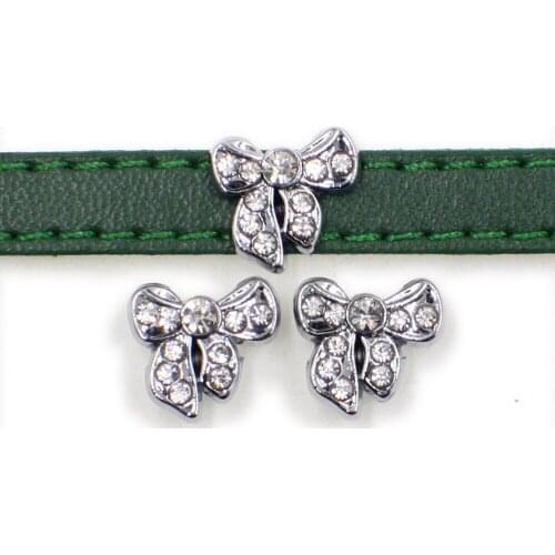 10pcs/lot Internal Dia 8mm Crystal Ribbon Slide Charm DIY Accessories fit 8mm wide belt pet collar