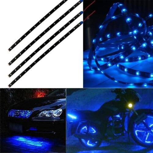 4pcs 30cm 15 LED Light 12V BLUE Color Waterproof Car Lighting Flexible Strip Light For Car Motrocycle Household Decoration