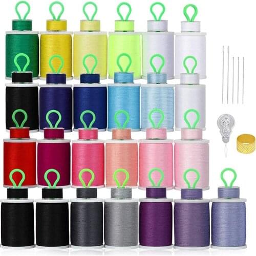 50Pcs Bobbins and Sewing Threads Kits, 21 Colors Cotton Sewing Machine Thread Spools with Prewound Bobbins