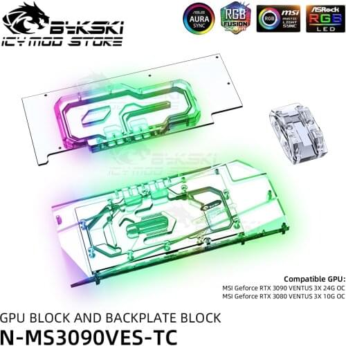 Bykski A-RGB VGA Water Block Backplate Block For MSI Geforce RTX 3080 3090 Ventus 3X Heatsink Video Card Block N-MS3090VES-TC