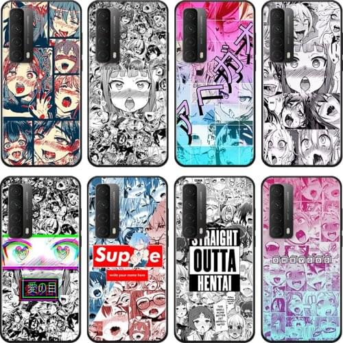 Ahegao manga girl For Huawei Y9A Y9S Y9 Y8P Y8S Y7A Y7P Y7 Y6 Y6P Y6S Y5P Y5 Prime Pro 2019 2020 Black Phone Case