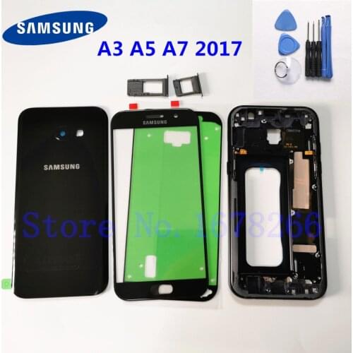 SAMSUNG Galaxy A3 A5 A7 2017 A320 A520 A720 Full Housing Case Glass Back Cover + Front Screen Glass Lens + Middle Frame A520F