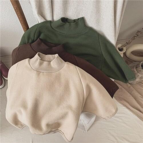 Childrens Korean winter new top boys and girls' fashionable bat sleeve simple loose fleece cotton sweater