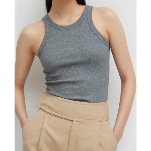 [ElfStyle] - Grey BLACK WHITE Woman Espera rib tank Top Sleeveless Round Neck NEW FASHION