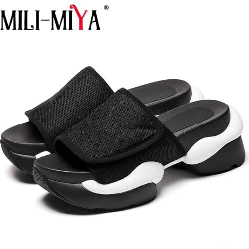 MILI-MIYA Designers Fashion Women Platform Sandals Black Chunky Heels Slipper Sports Summer Daily Life Casual Shoes Large Size