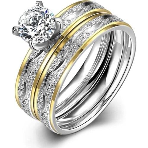 Fashion Jewelry Rings Women Engagement Zircon Wedding Ring Sets Men Stainless Steel Ring Gifts