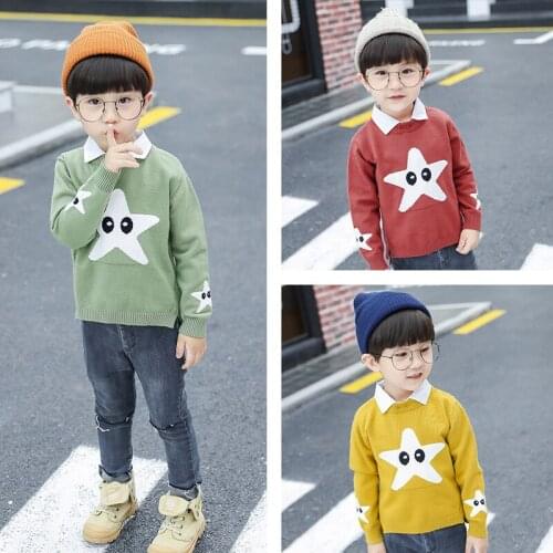Boys Fashion Knitting Warm Sweater 2020 New Spring Autumn Kids Cartoon Star Pullover Childrens Clothing Baby Girl Bottom Shirt