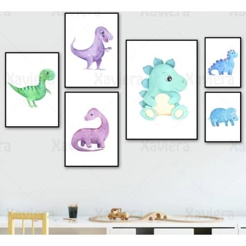 Cartoon Watercolor Painting Dinosaur Canvas Painting Nordic Posters Wall Pictures For Boy Room Nursery Wall Art Home Decoration