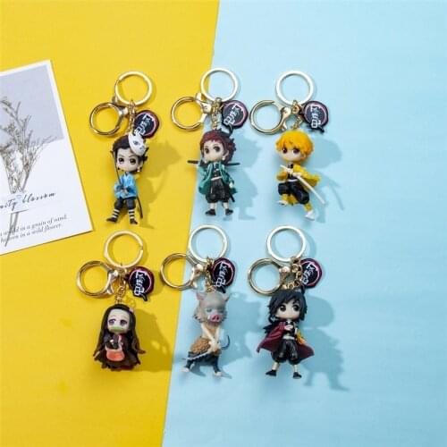 Cartoon Anime Demon Slayer 3D Action Figure Pendant Keyring Kamado Tanjirou Nezuko Keychain Bag Accessories Kimetsu No Yaiba B83