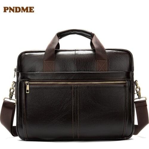 Retro genuine leather mens briefcase casual soft first layer cowhide handbag lawyer work laptop single shoulder messenger bags