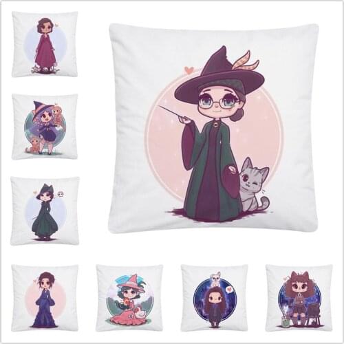 Painting magician cartoon pattern Soft Short Plush Cushion Cover Pillow Case for Home Sofa Car Decor Pillowcase 45X45cm