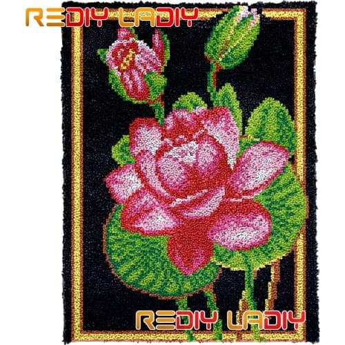 Latch Hook Rug Kits Lotus Flowers Plush Wall Tapestry DIY Carpet Rug Thick Yarn Arts Cushion Crochet Floor Mat Home Decor Gifts