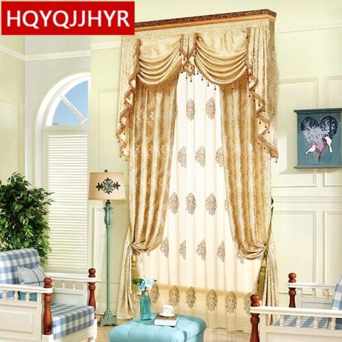 2019 new luxury spun gold jacquard Blackout curtains for living Room sheer curtains for kitchen window curtain bedroom