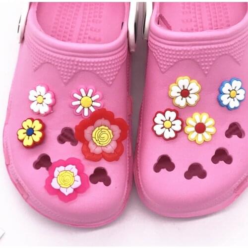 Wholesale 50PCS Sun Flowers Cute Colorful Shoe Charms PVC Shoes Accessories Fit Bands Shoe Buckle For Girls X-mas Gift Croc Jibz