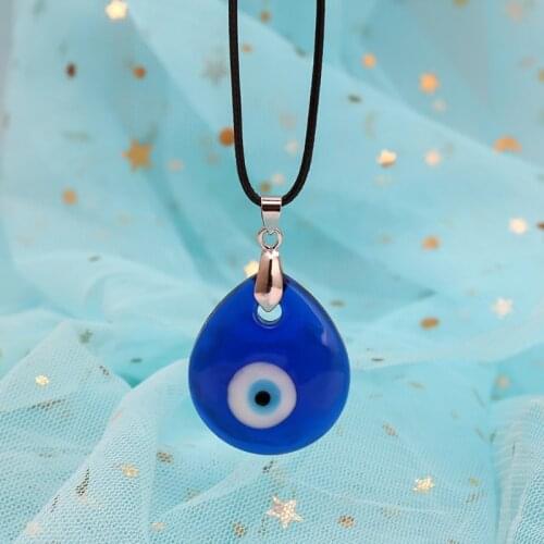 Blue Turkish Resin Leather Rope Evil Eye Necklace Lucky Protection Necklace