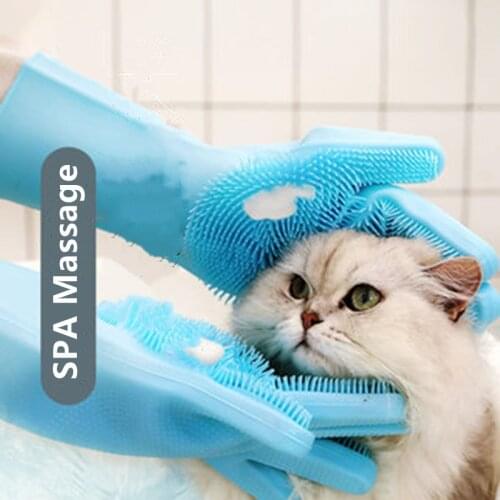 Pet Grooming Cleaning Gloves Dogs Cats Bath Shampoo Glove Scrubber Magic Dishwashing Cleaner Sponge Silicone Glove Dogs Supplies