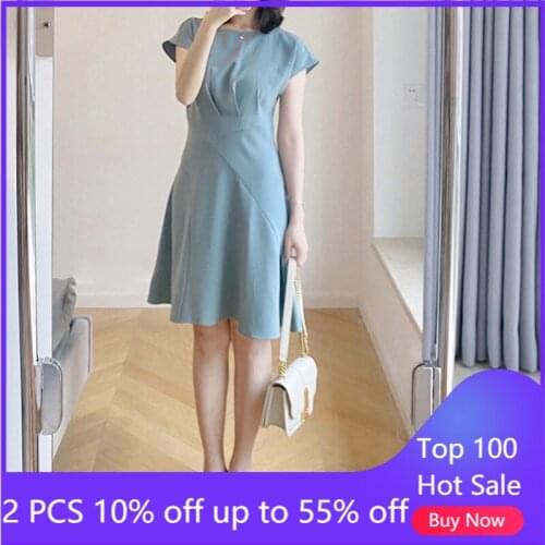 French Retro Dress Design Irregular A- Line Dress High Waist Loose Office Lady Midi Elegant Minimalist Summer Dress