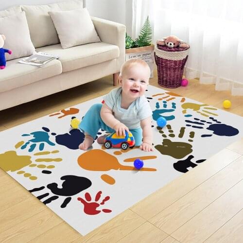 Multicolor Hand Print Carpet Baby Play Mat Rectangular Good Quality Interest Children Flannel Carpet Baby Childrens Carpet