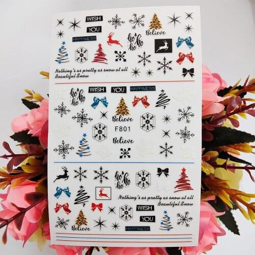 Merry Christmas 3D Nail Sticker Wish You Happiness Deer Snowflakes Bow Nail Art Decorations Sliders Design Manicure Accessories