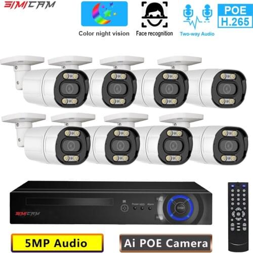 5MP 8CH POE NVR Kit Video Surveillance Set 2K HD Two Way Audio AI Street IP Camera Outdoor P2P Video Record CCTV Security System