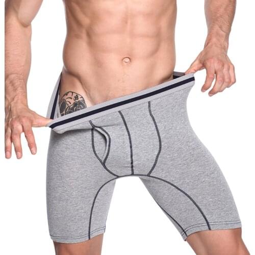 3XL Cotton Long Boxer Shorts Men Bugle Pouch Underwear Slip Homme Boxershorts Calzoncillos Running Workout Underpants Panties