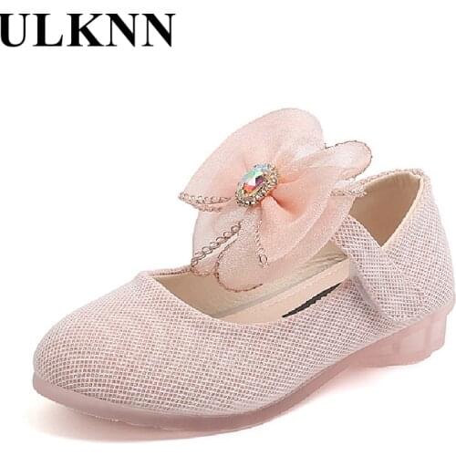 Party Girls Princess Sandals Children Rhinestones Dance Shoes Kids Performance Sneakers New Bowtie Party Leather Shoes Autumn