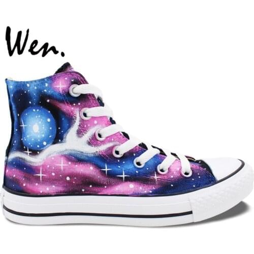 Wen Original Sneaker Hand Painted Shoes Design Custom Pink Blue Galaxy Nebula Womens High Top Canvas Sneakers